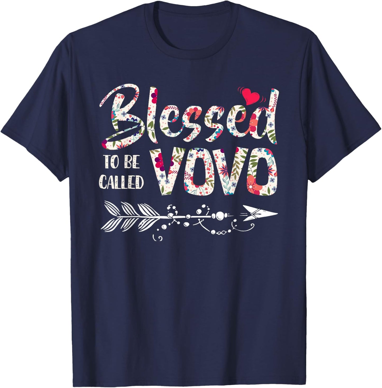 Blessed To Be Called VoVo T Shirt Gift Floral VoVo T-Shirt - T-Shirt | Navy
