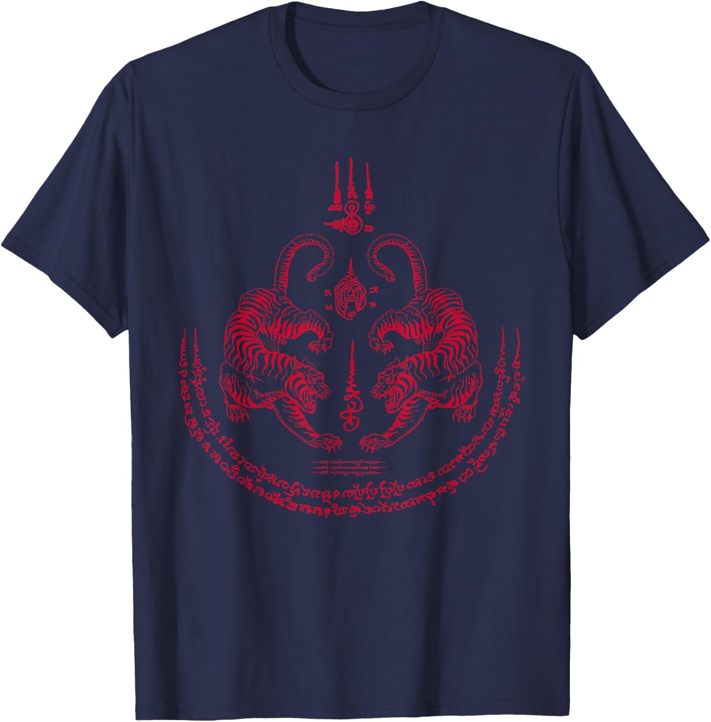 Thai Tiger Sak Yant Spiritual Symbols Thailand T-Shirt - T-Shirt | Navy