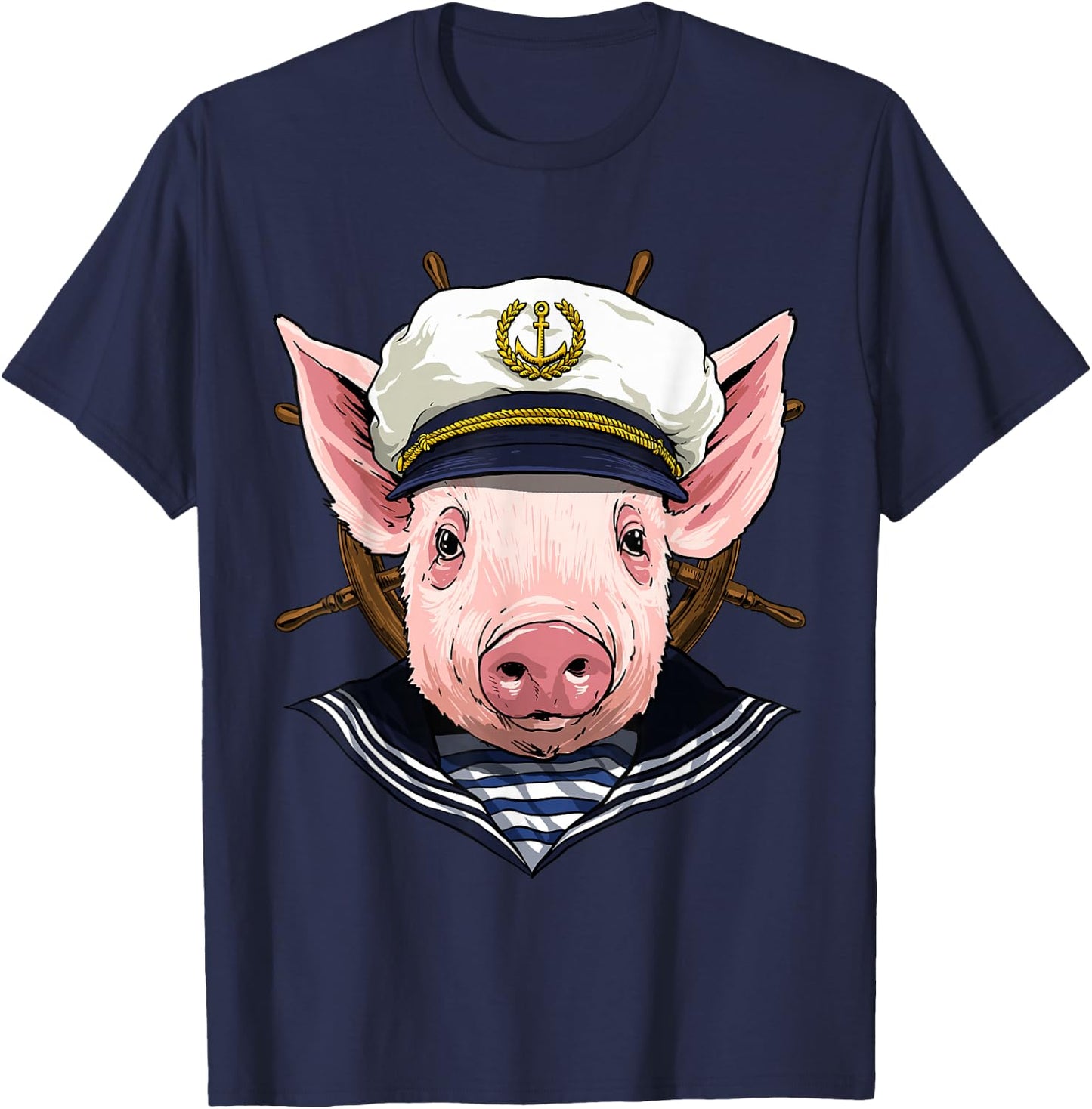 Pig Sailor Boat Captain Farmer Pig Farm Animal T-Shirt - T-Shirt | Navy