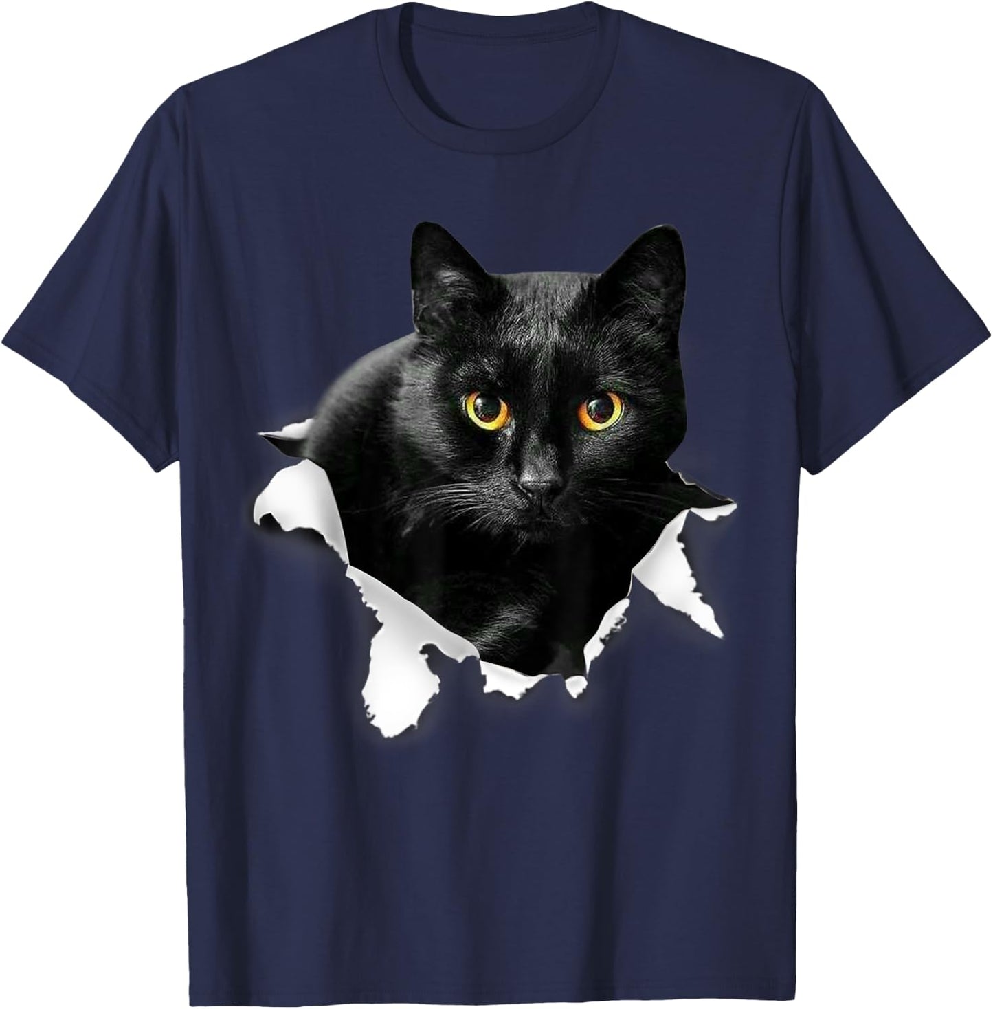 Black Cat Torn Cloth Gifts For Cat Lover, Cat Dad, Cat Mom T-Shirt - T-Shirt | Navy