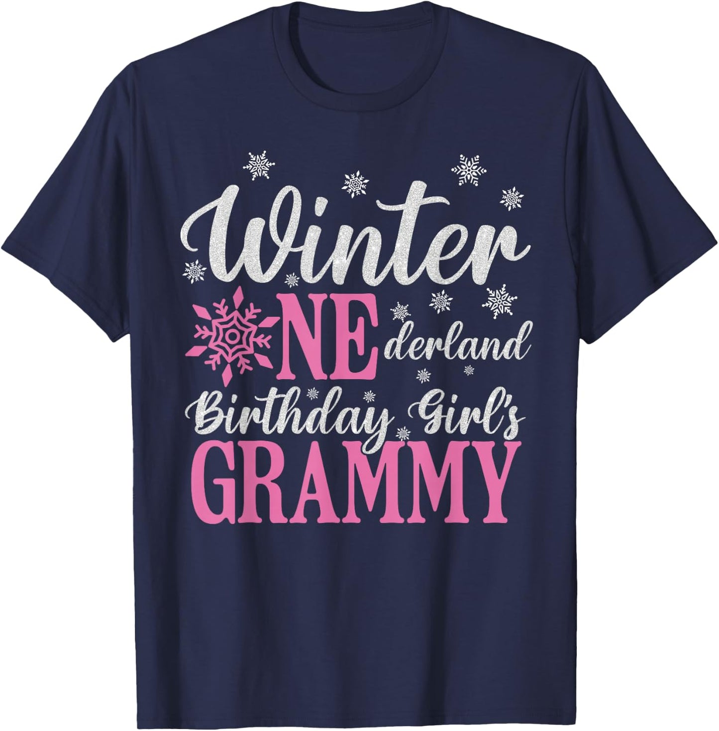Grammy Pink Winter Onederland 1st Birthday Girl Snowflake T-Shirt - T-Shirt | Navy
