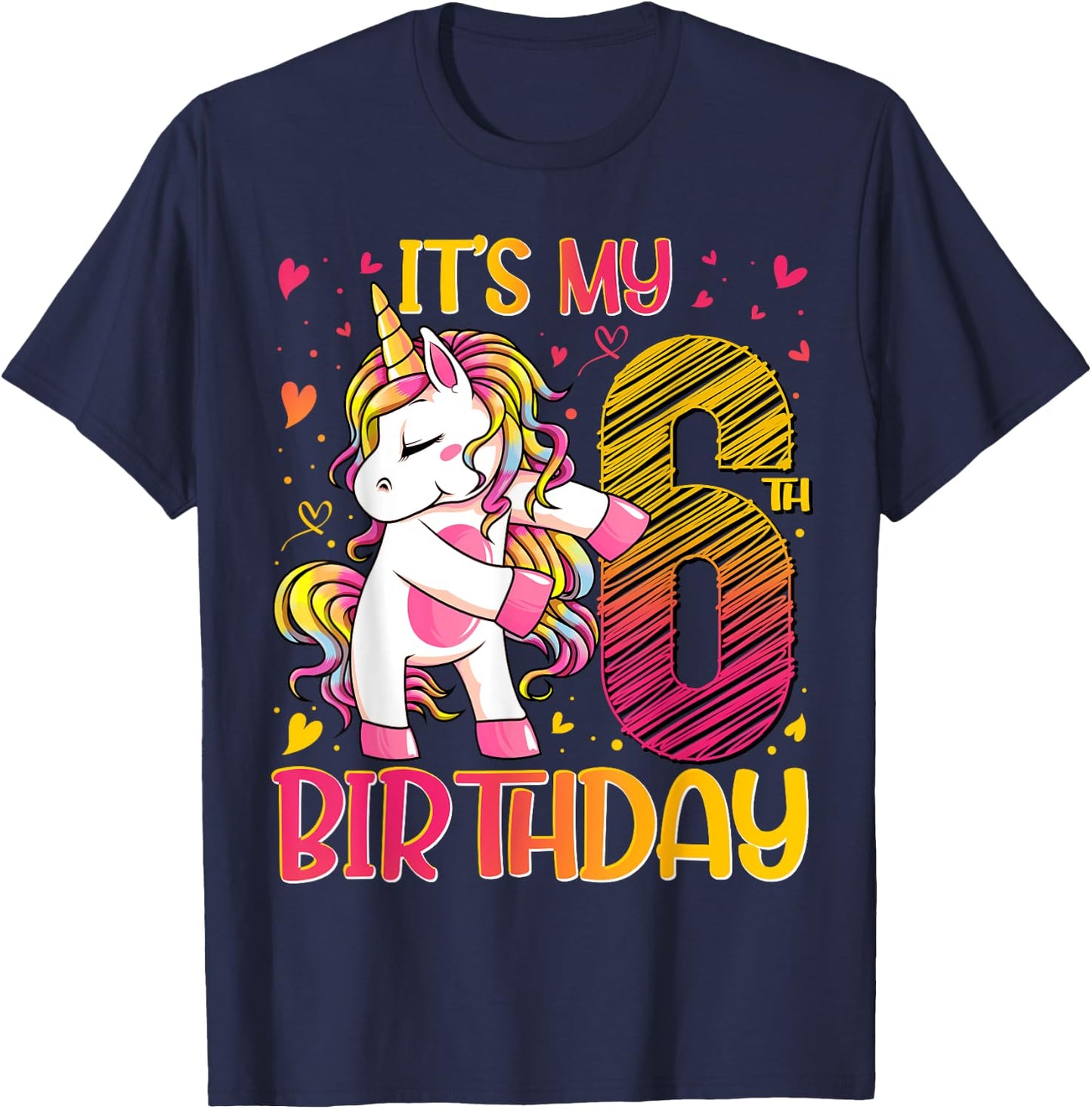 6 Year Old Gifts Unicorn Flossing 6th Birthday Girl Party T-Shirt - T-Shirt | Navy