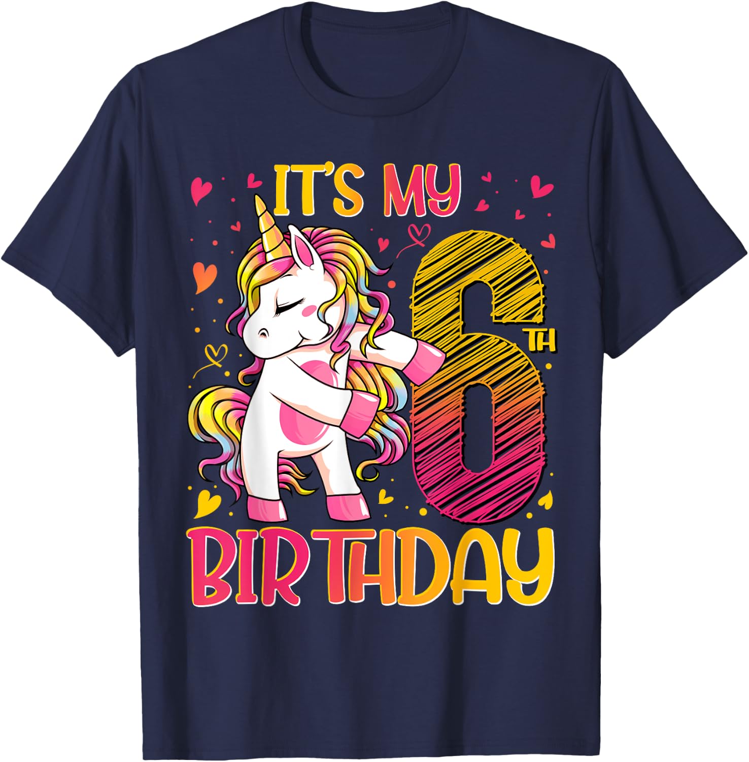 6 Year Old Gifts Unicorn Flossing 6th Birthday Girl Party T-Shirt - T-Shirt | Navy