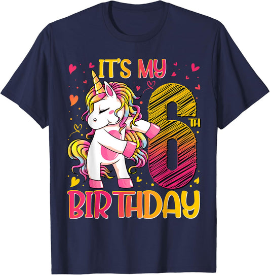 6 Year Old Gifts Unicorn Flossing 6th Birthday Girl Party T-Shirt - T-Shirt | Navy
