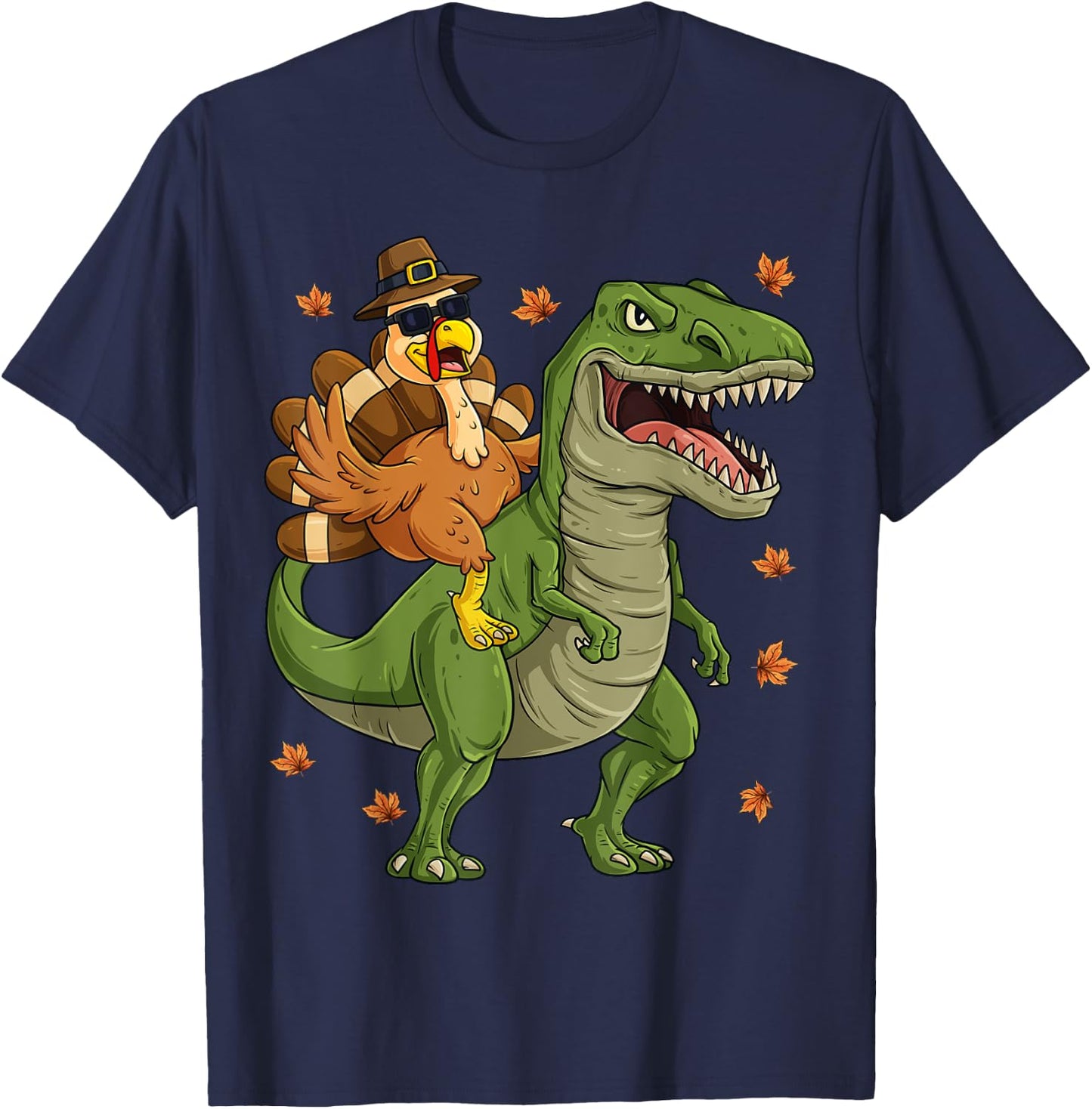 Thanksgiving Turkey Riding T Rex Dinosaur Toddler Boys Kids T-Shirt - T-Shirt | Navy