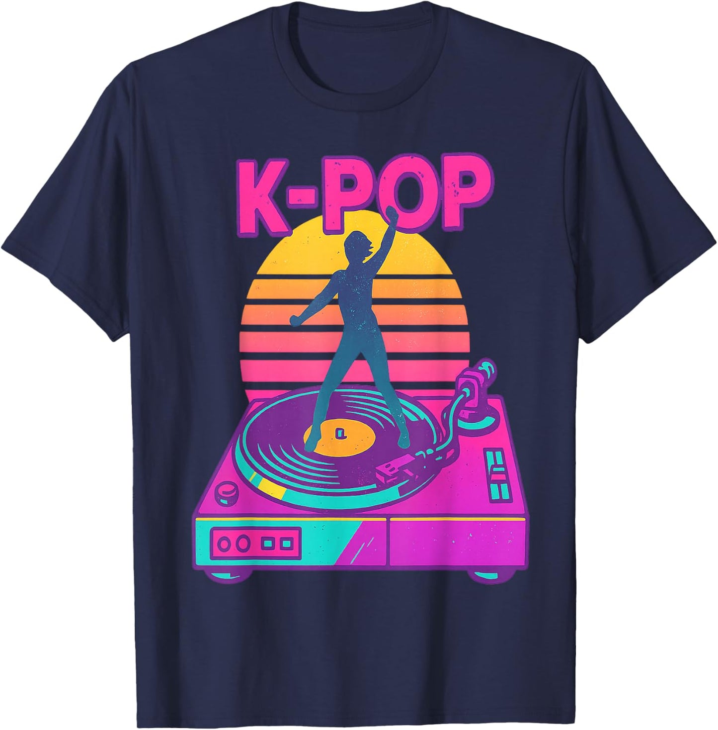 K-Pop Dance Vinyl DJ Retro Sunset Music Aesthetic Korea T-Shirt - T-Shirt | Navy