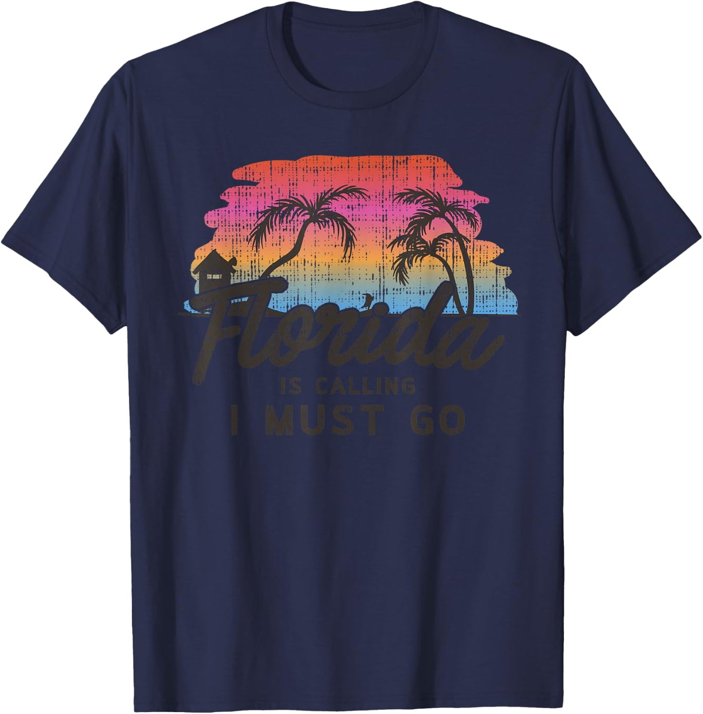 Florida Is Calling I Must Go Shirt Summer Vacation Gift T-Shirt - T-Shirt | Navy