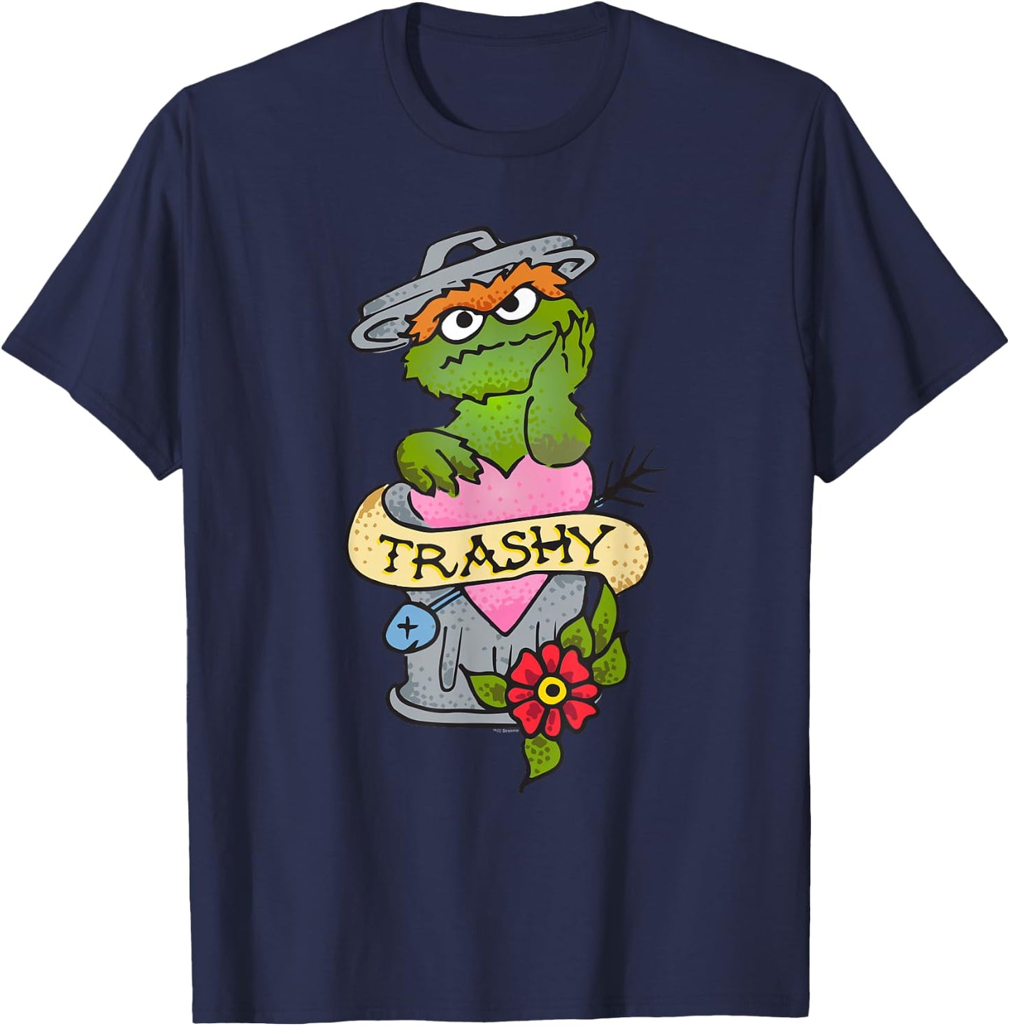 Sesame Street Oscar The Grouch Trashy Tattoo T-Shirt - T-Shirt | Navy