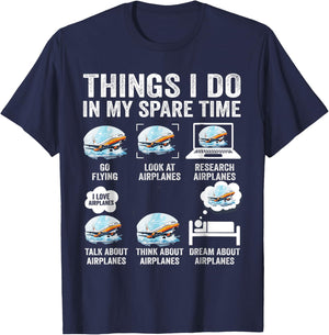 Airplane Things I Do in My Spare Time Plane Pilot Kids Men T-Shirt - T-Shirt | Navy