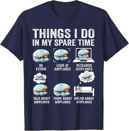 Airplane Things I Do in My Spare Time Plane Pilot Kids Men T-Shirt - T-Shirt | Navy