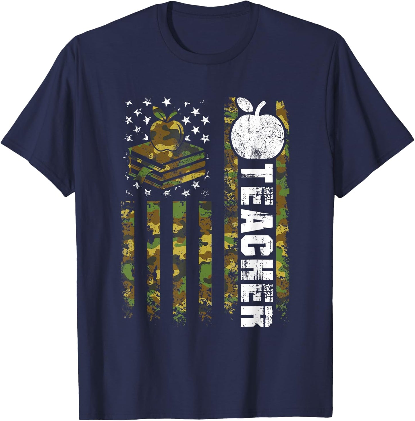 American Flag Camouflage Teacher Patriotic 4th Of July Women Kids Men T-Shirt - T-Shirt | Navy