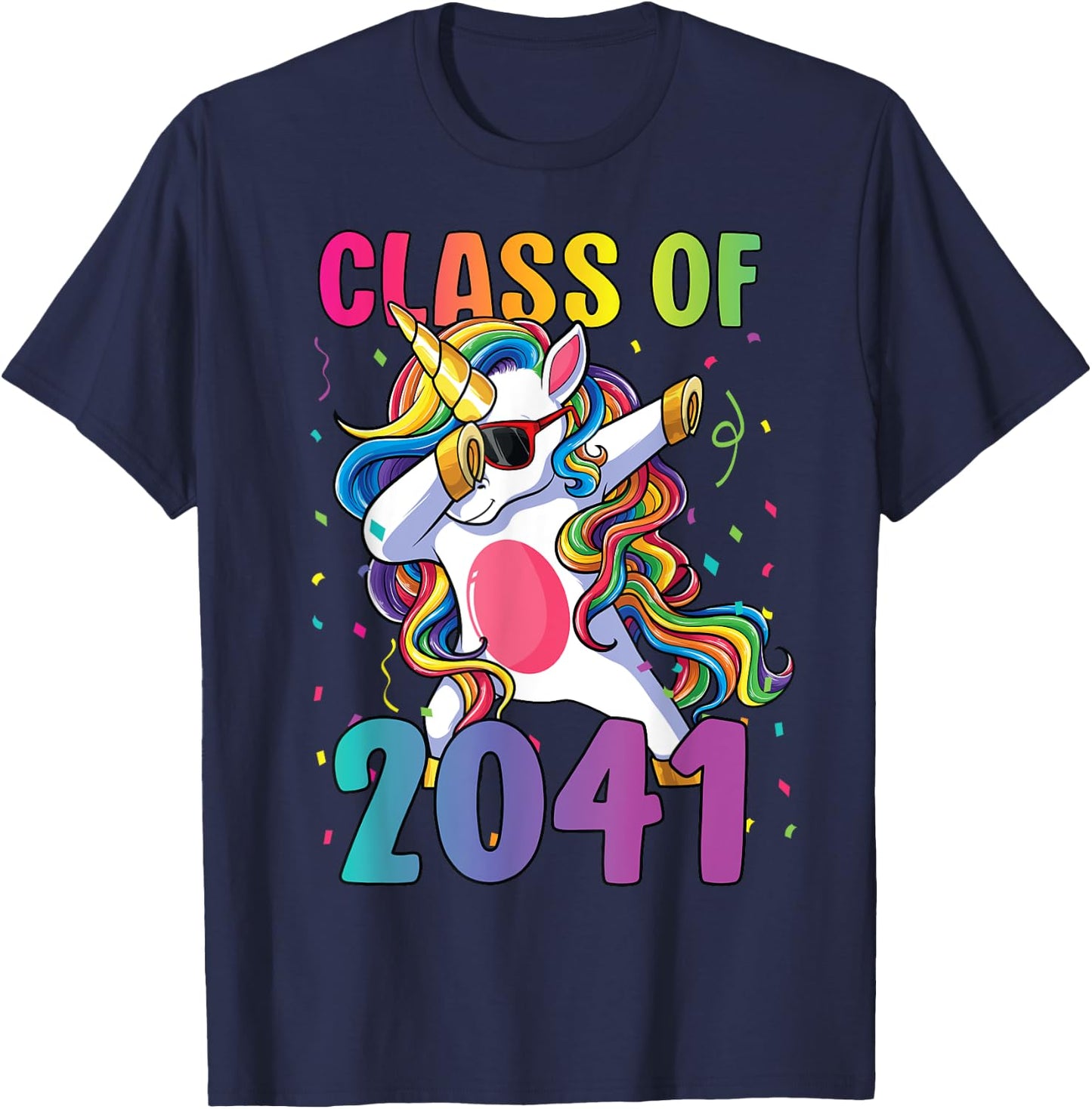 Class of 2041 Shirt Girls Dabbing Unicorn Grow With Me T-Shirt - T-Shirt | Navy