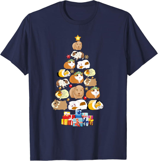 Tree Guinea Pig Christmas Animals Lovers Xmas Pajamas Gifts T-Shirt - T-Shirt | Navy