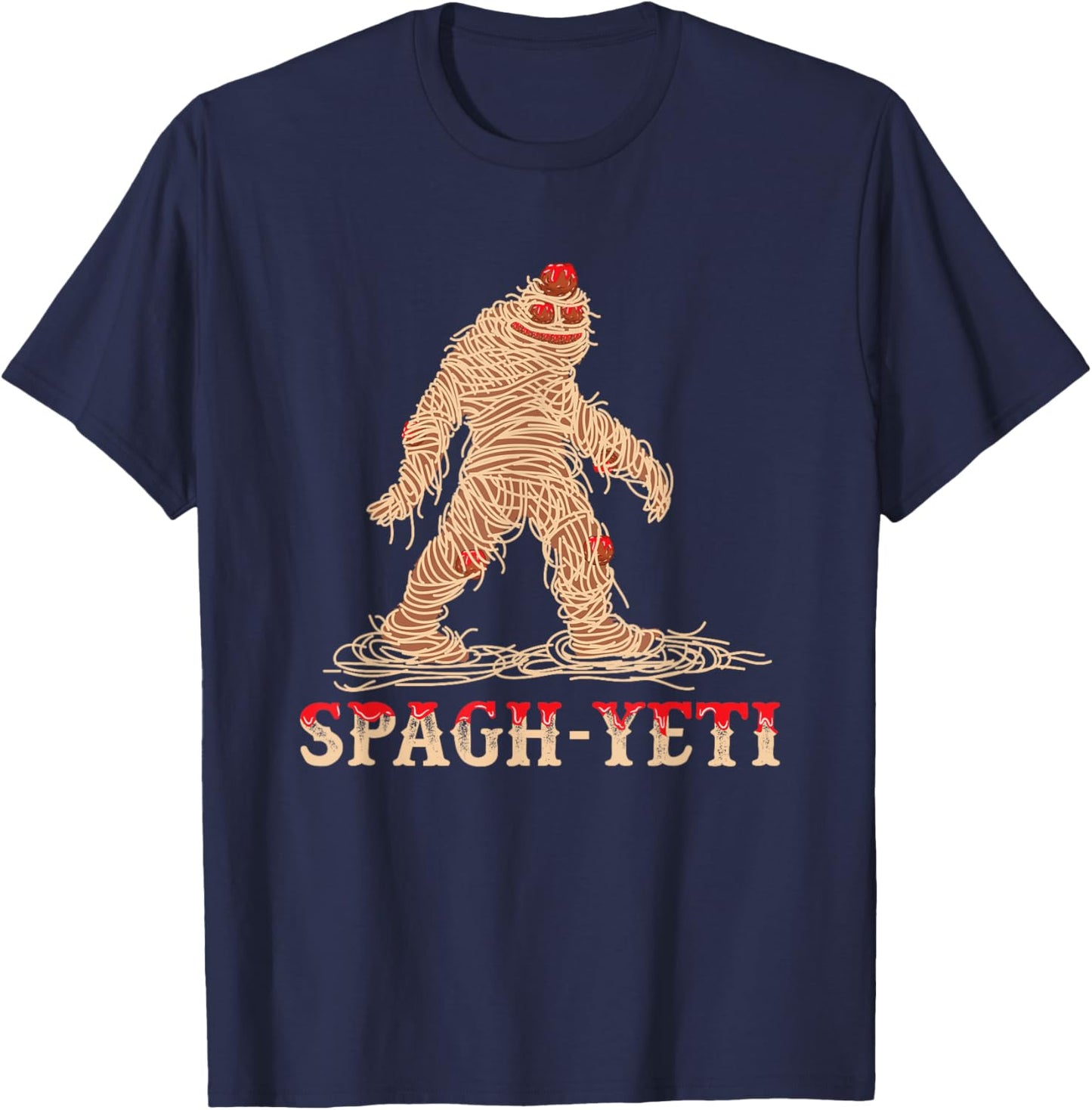 Bigfoot Yeti Spaghetti Meatballs Ramen Noodles T-Shirt - T-Shirt | Navy