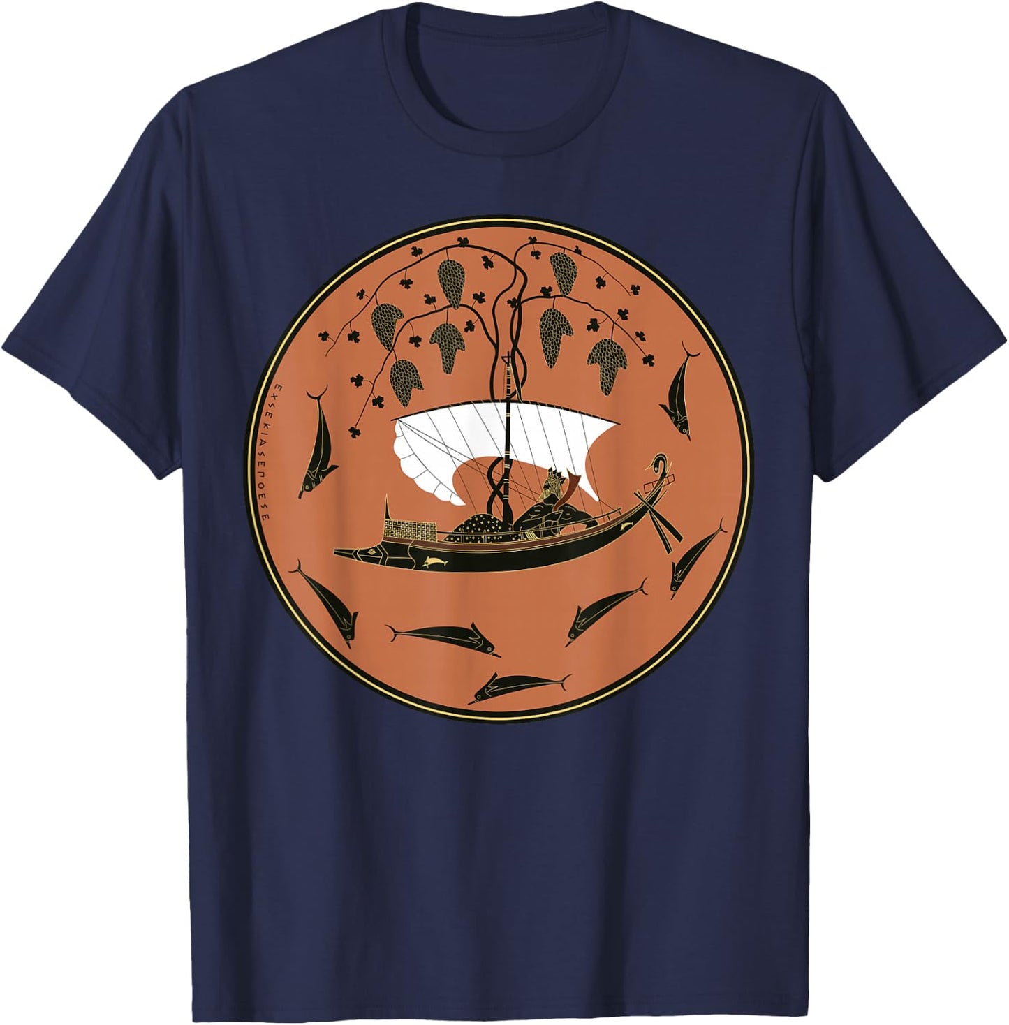 Dionysus Cup: Ancient Greek Art (Kylix by Exekias) T-Shirt - T-Shirt | Navy