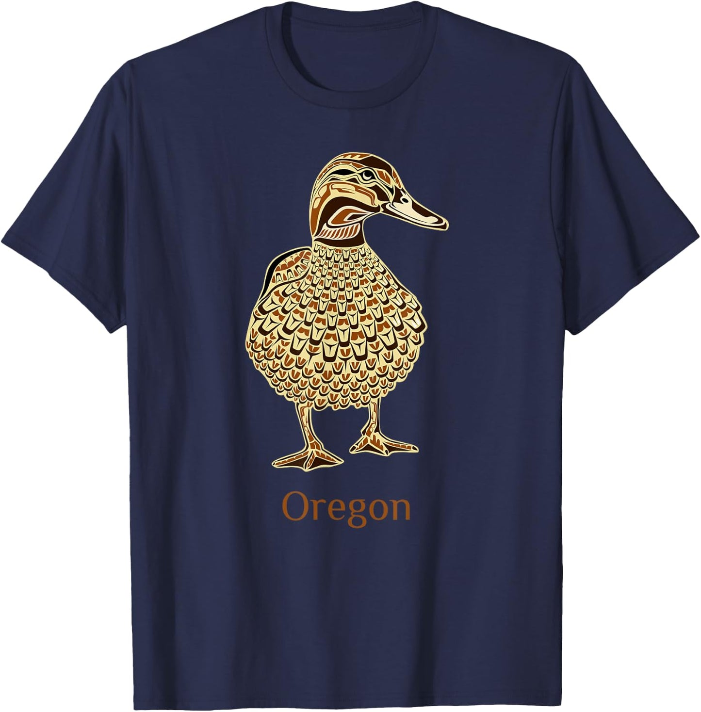 Oregon Mallard Duck Bird Lover Native American Style Birding T-Shirt - T-Shirt | Navy