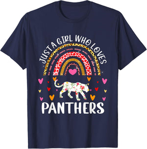 Just A Girl Who Loves Panthers Rainbow Panther Lover T-Shirt - T-Shirt | Navy