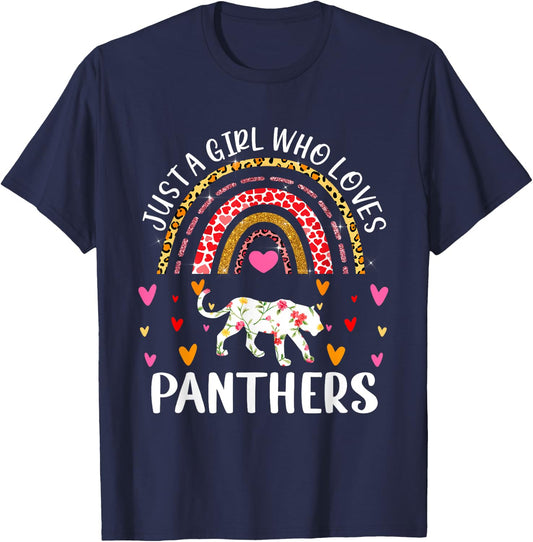 Just A Girl Who Loves Panthers Rainbow Panther Lover T-Shirt - T-Shirt | Navy