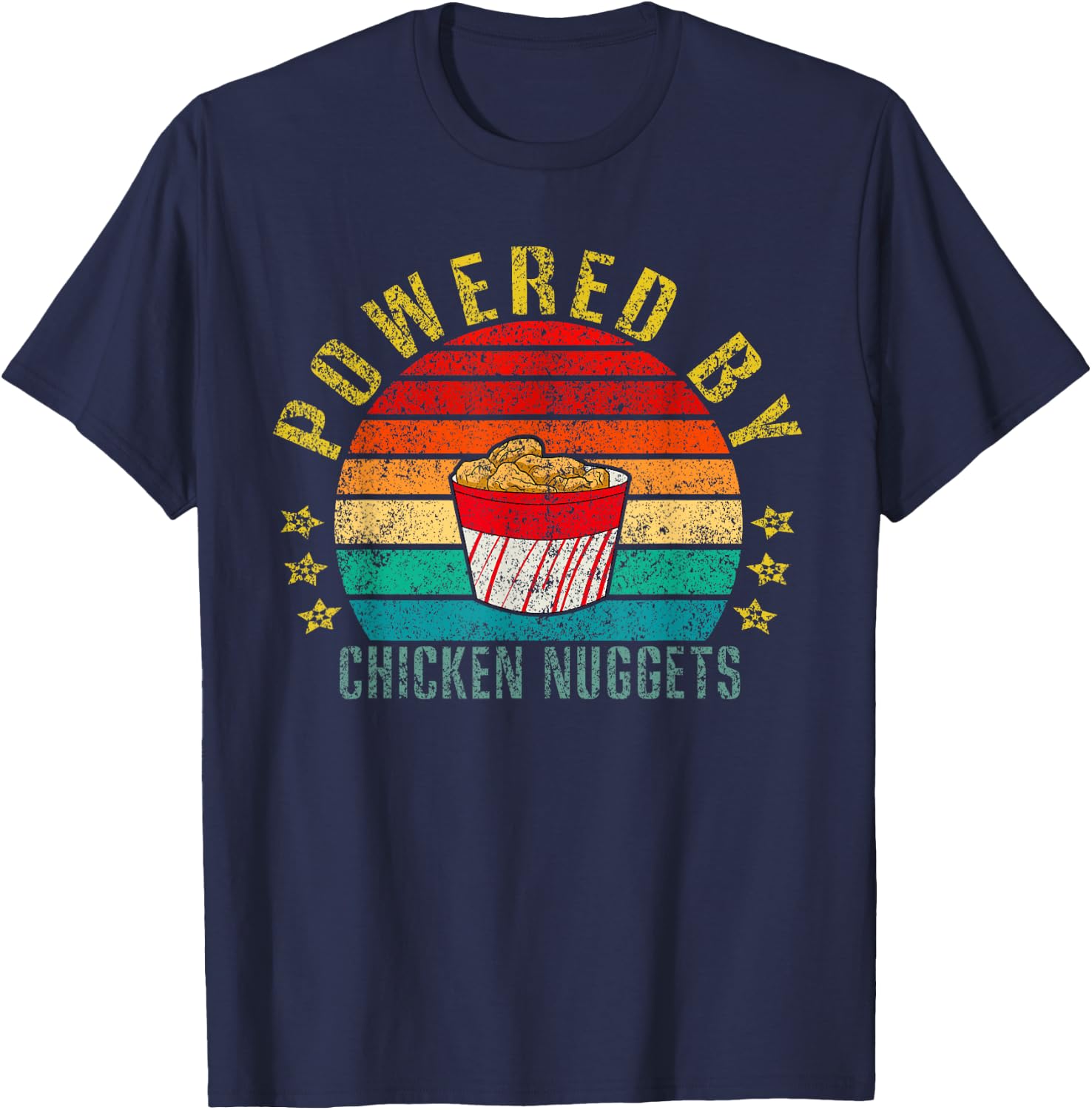 Powered By Chicken Nuggets Funny Retro T-Shirt - T-Shirt | Navy