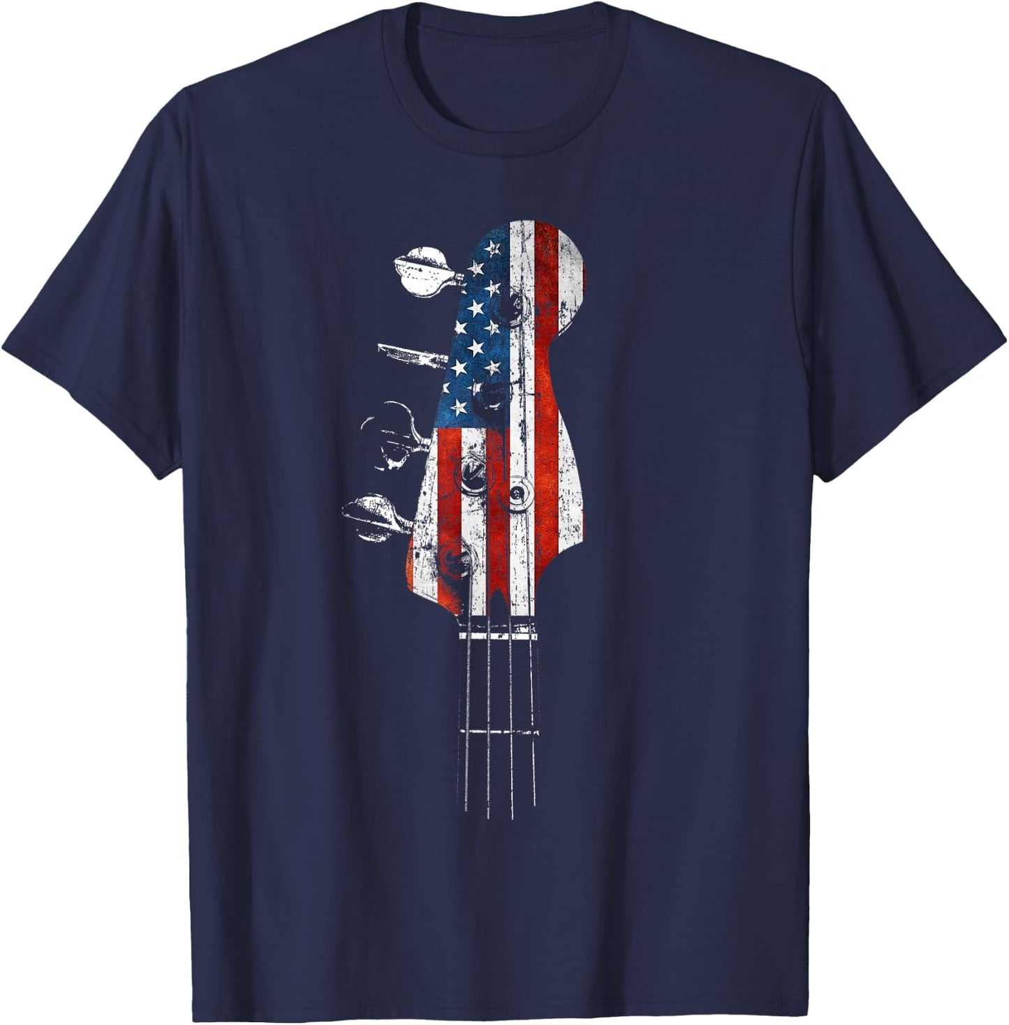 Bass Guitar Headstock USA Flag for Bassist and Bass Player T-Shirt - T-Shirt | Navy