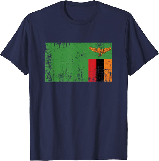 Retro Vintage Zambian Banner Flag Zambia Fan T-Shirt - T-Shirt | Navy
