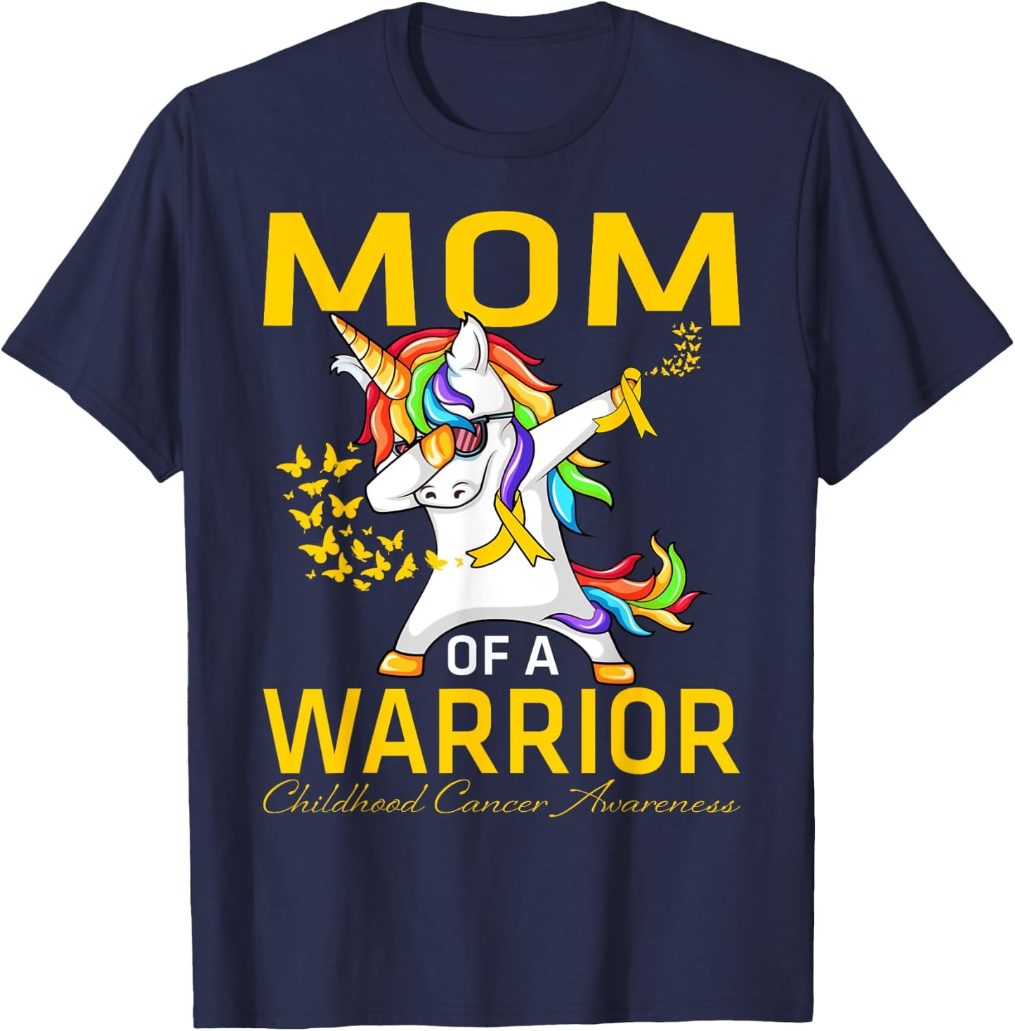 Mom Of A Warrior Childhood Cancer Awareness Unicorn T-Shirt - T-Shirt | Navy