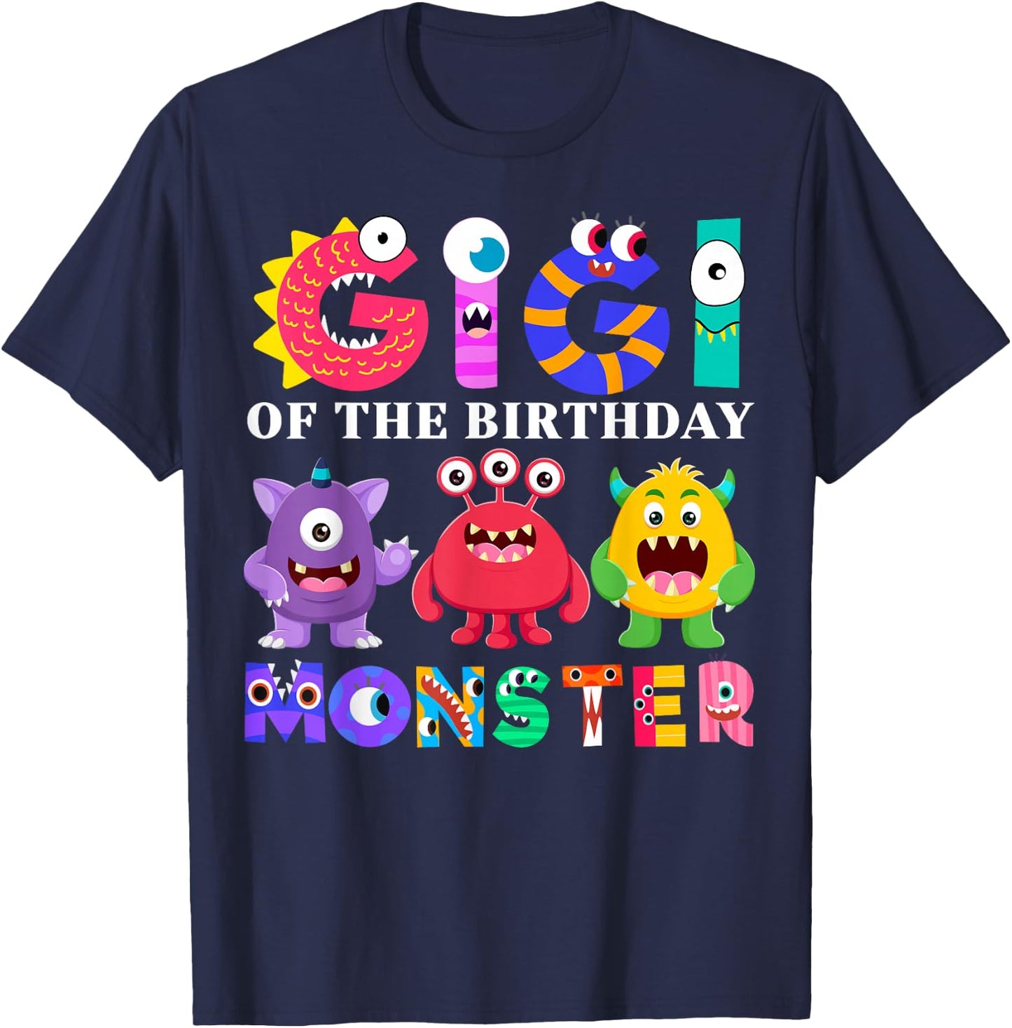 Gigi Little Monster Kids 1st Birthday Party Family Monster T-Shirt - T-Shirt | Navy