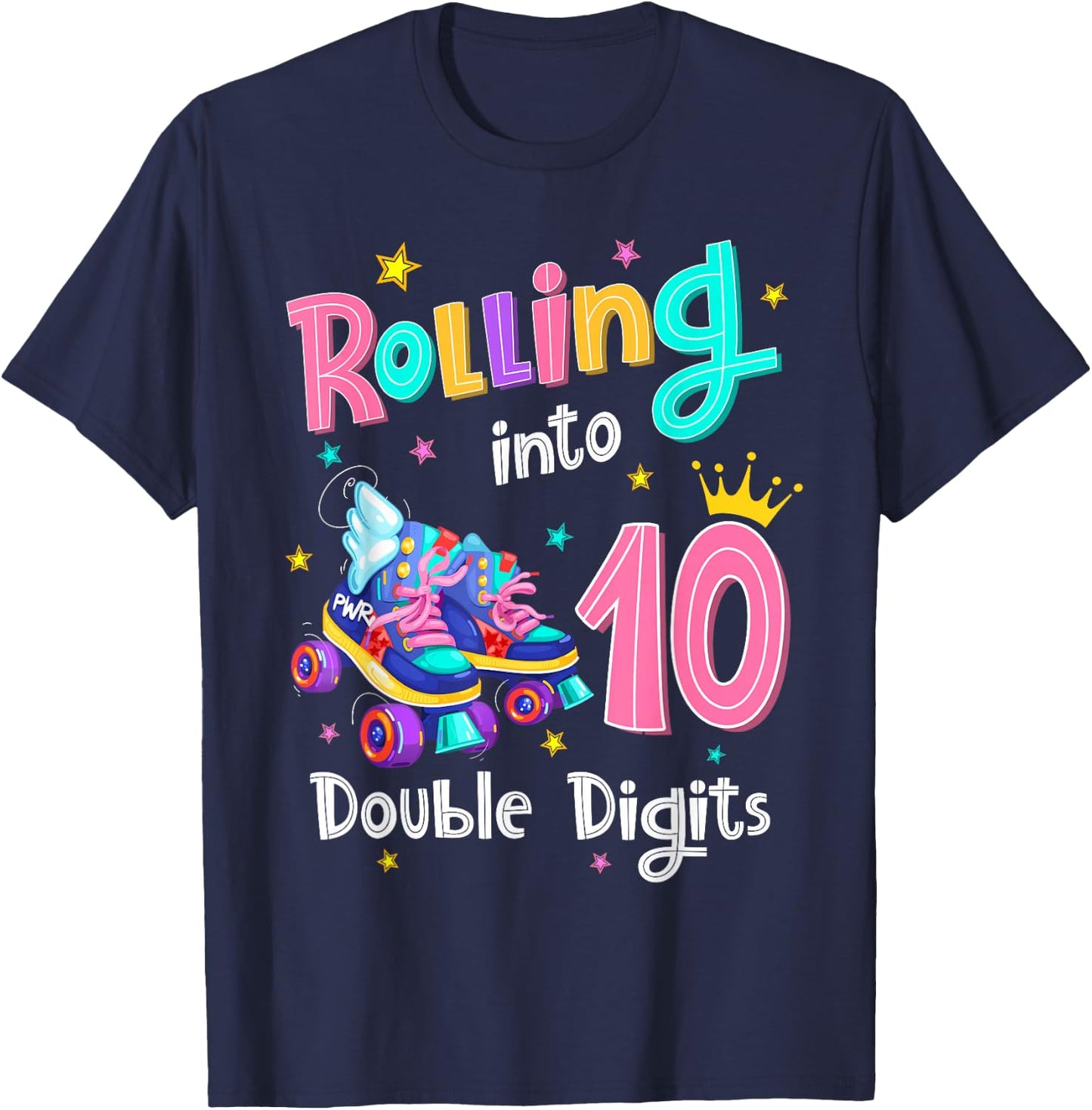 10th Birthday Girl Rolling Into 10 Years Old Double Digits T-Shirt - T-Shirt | Navy
