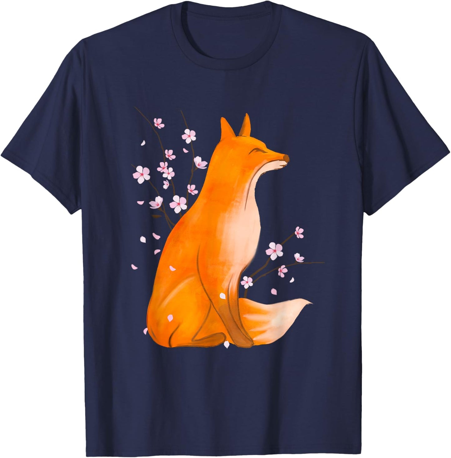 Cherry Blossom Japanese Fox - Zookeeper Animal Lover Camper T-Shirt - T-Shirt | Navy