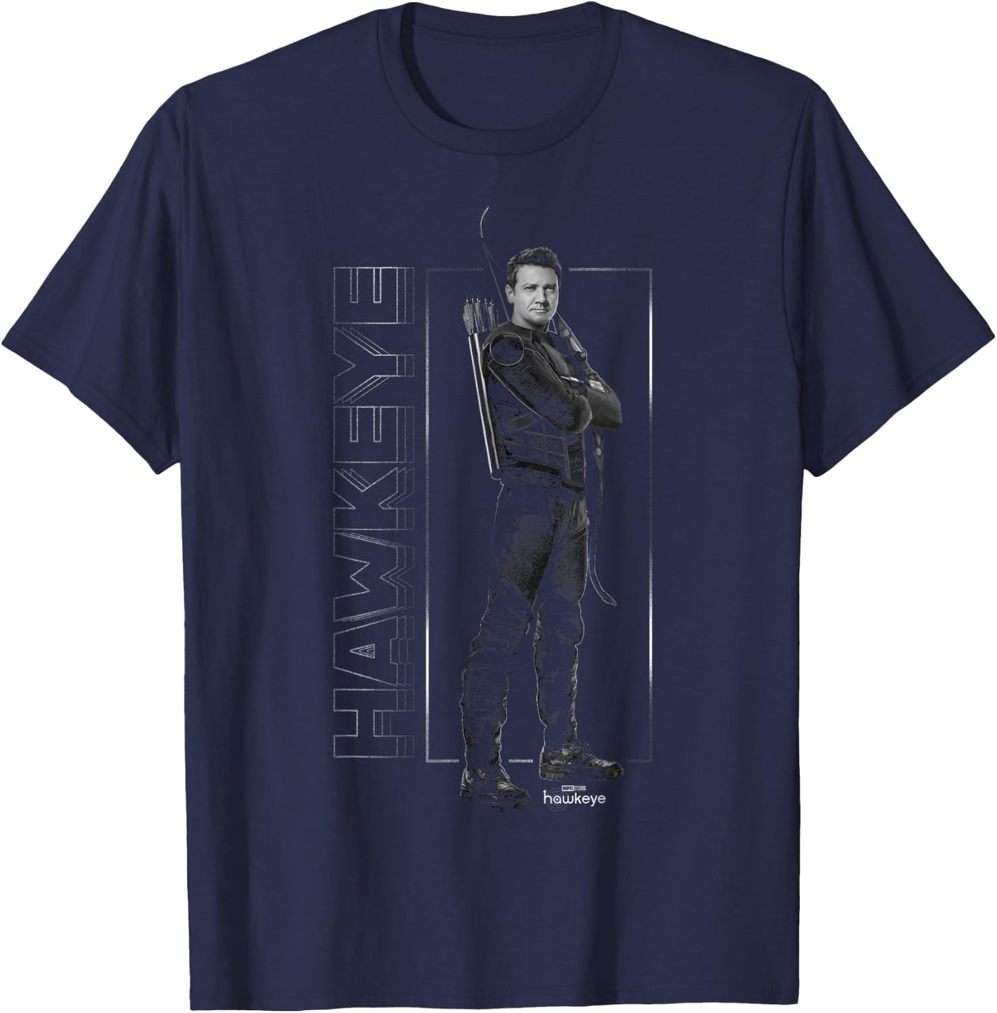 Marvel Hawkeye Disney Plus Black And White Hero Pose T-Shirt - T-Shirt | Navy