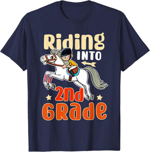 Funny Horse Lover Riding Into 2nd Grade Back To School T-Shirt - T-Shirt | Navy