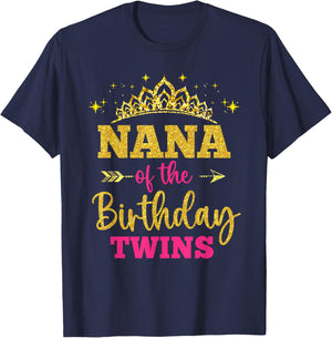 Nana Of The Birthday Twins Girl Princess Party Family T-Shirt - T-Shirt | Navy