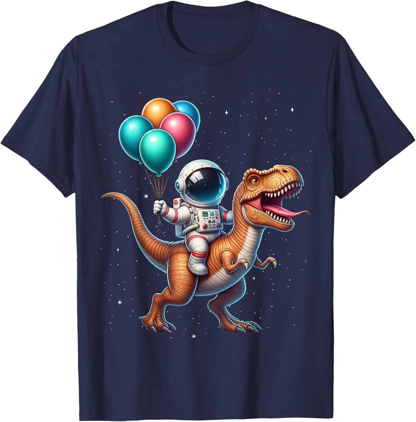 Astronaut Riding Dinosaur T Rex. Astronaut Space Birthday T-Shirt - T-Shirt | Navy