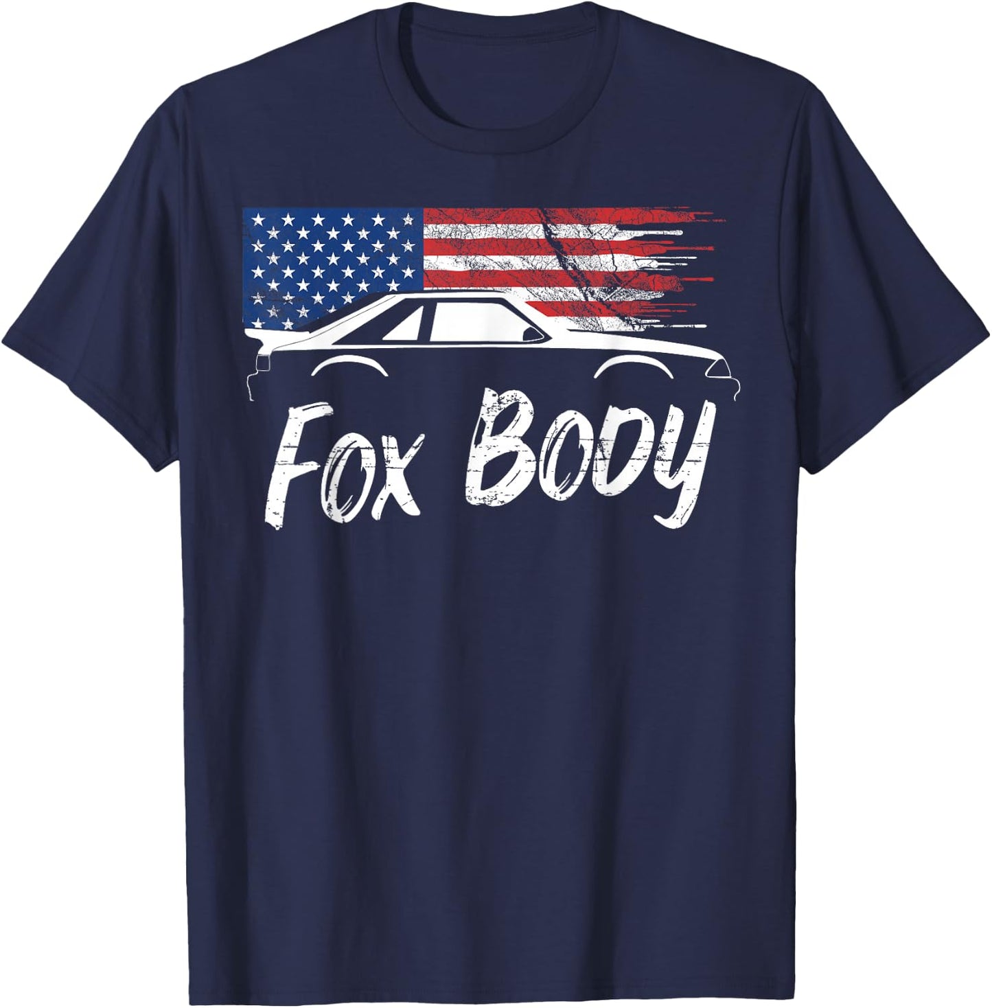 Foxbody 5.0 American Flag Stang Muscle Car T-Shirt - T-Shirt | Navy