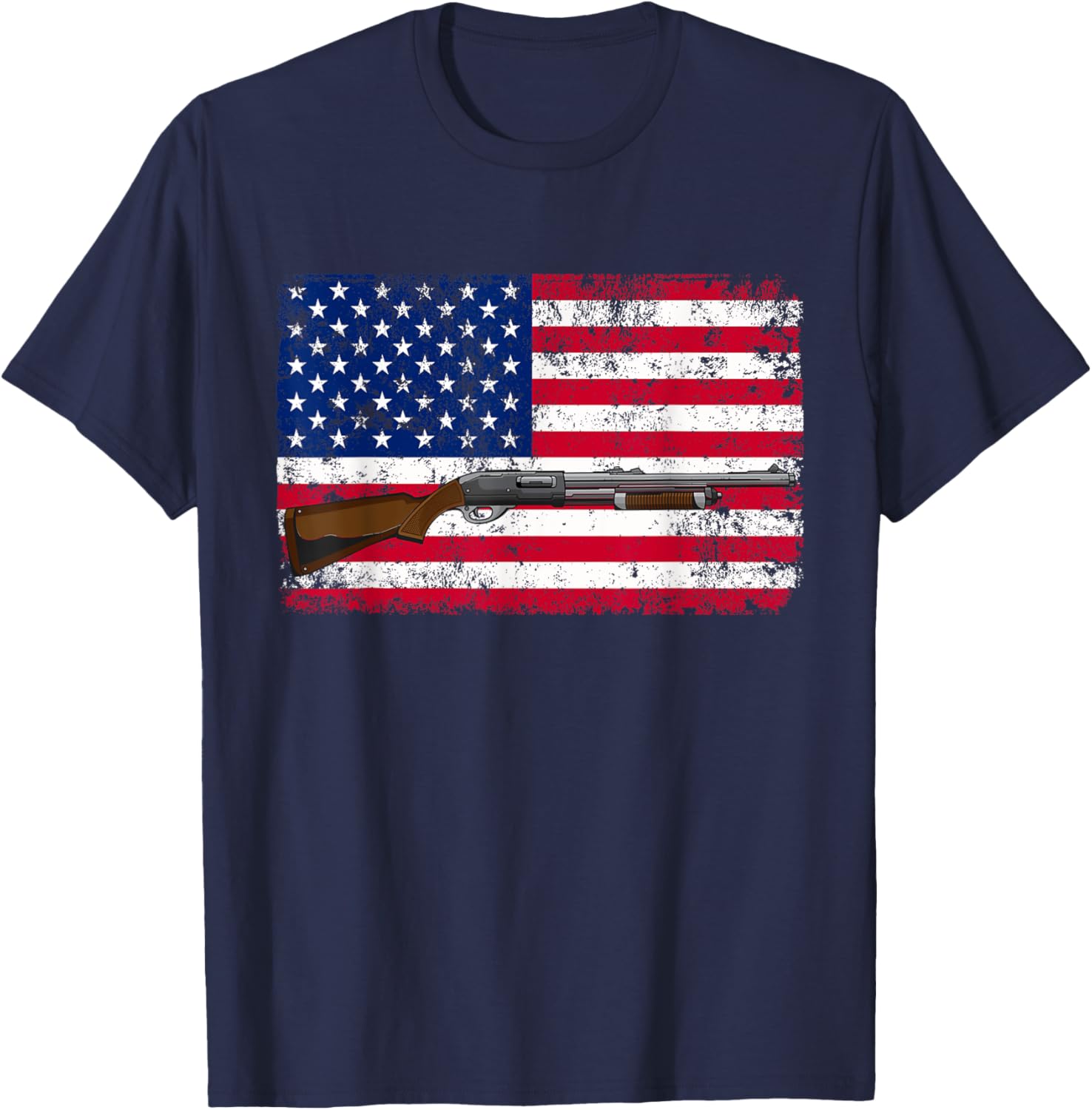 Clay Pigeon Shooting USA Shotgun Flag - Shotgun T-Shirt - T-Shirt | Navy