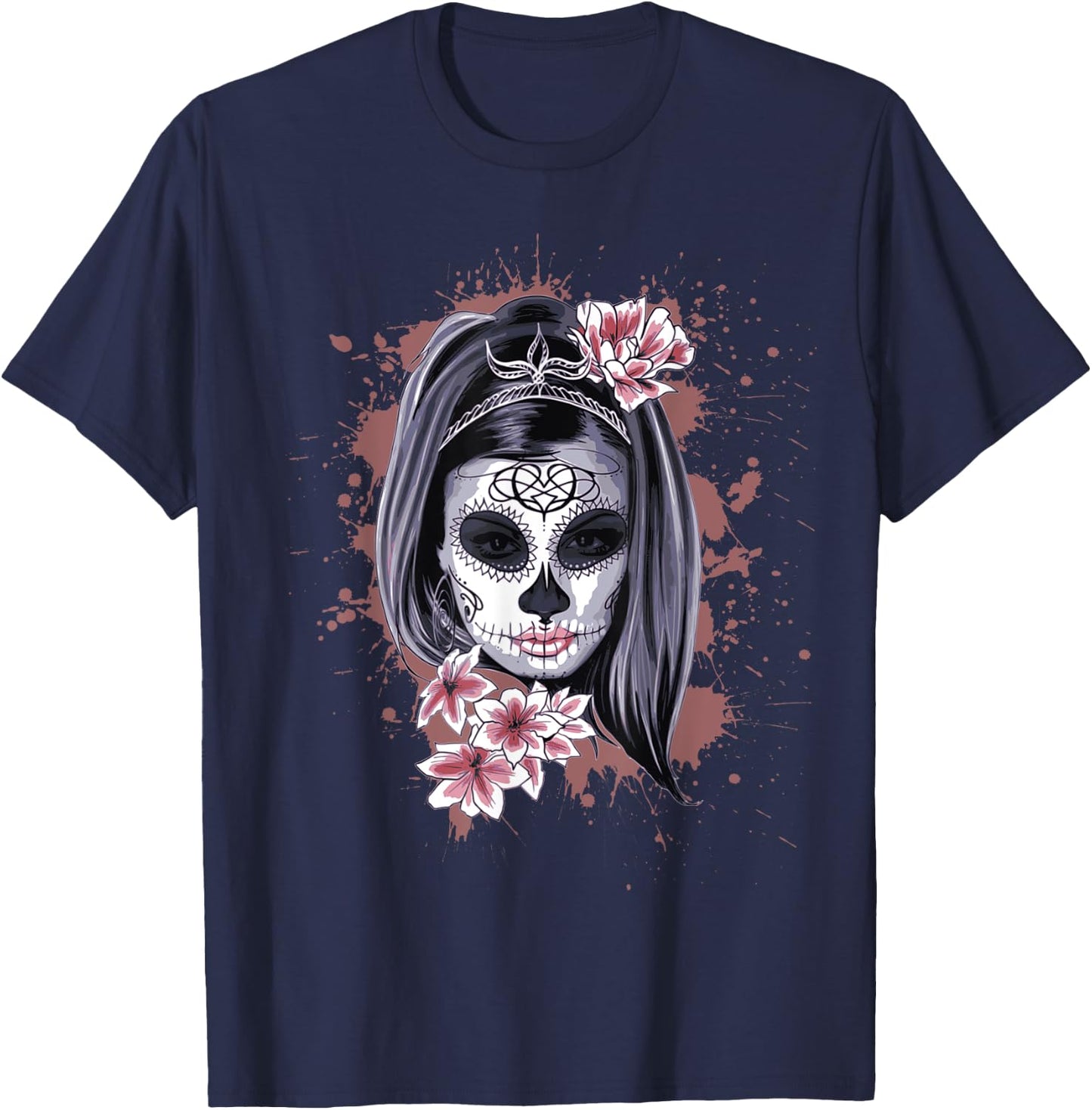 La Calavera Catrina Halloween Candy Sugar Skull Girl T-Shirt - T-Shirt | Navy