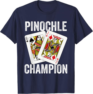 Retro Pinochle Champion Card Game Player Matching Novelty T-Shirt - T-Shirt | Navy