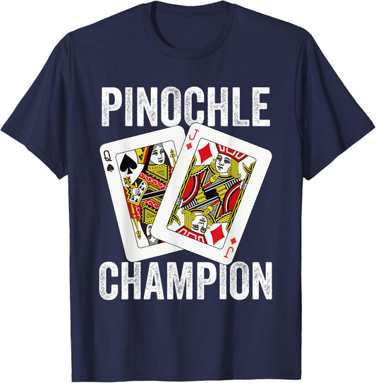 Retro Pinochle Champion Card Game Player Matching Novelty T-Shirt - T-Shirt | Navy
