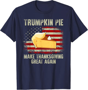 Vintage USA Flag Trumpkin Pie Make Thanksgiving Great Again T-Shirt - T-Shirt | Navy