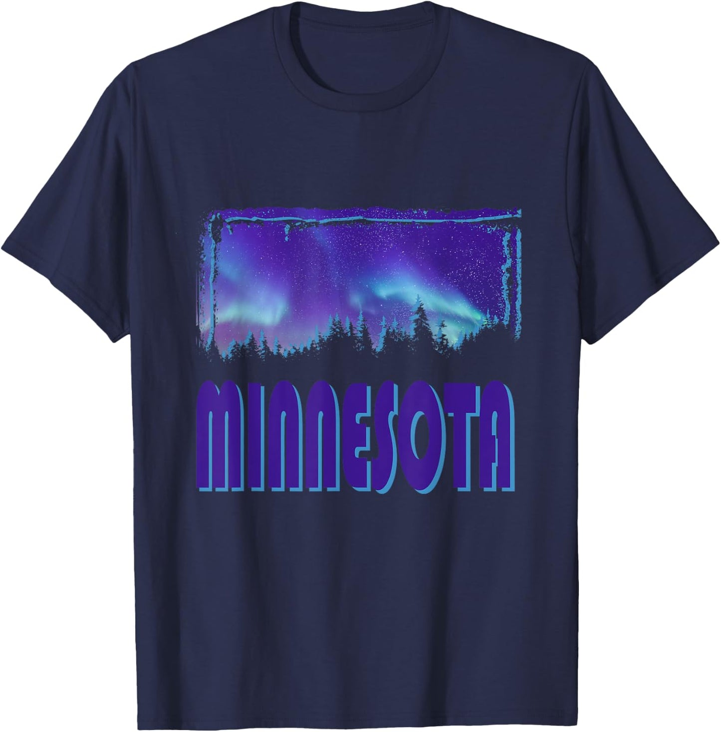 Minnesota - Northern Lights - Aurora Borealis - Night Stars T-Shirt - T-Shirt | Navy