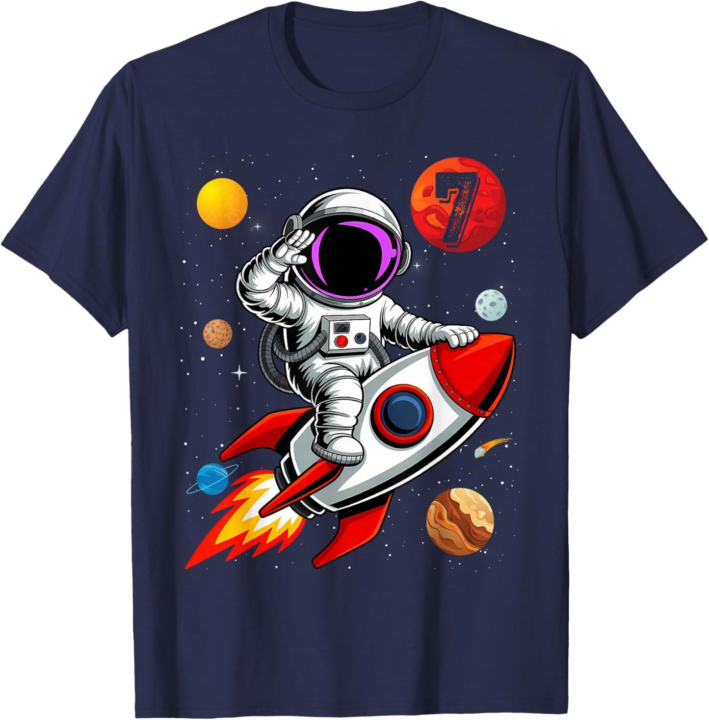 Kids 7 Years Old Birthday Boy Astronaut Space 7th B-Da T-Shirt - T-Shirt | Navy