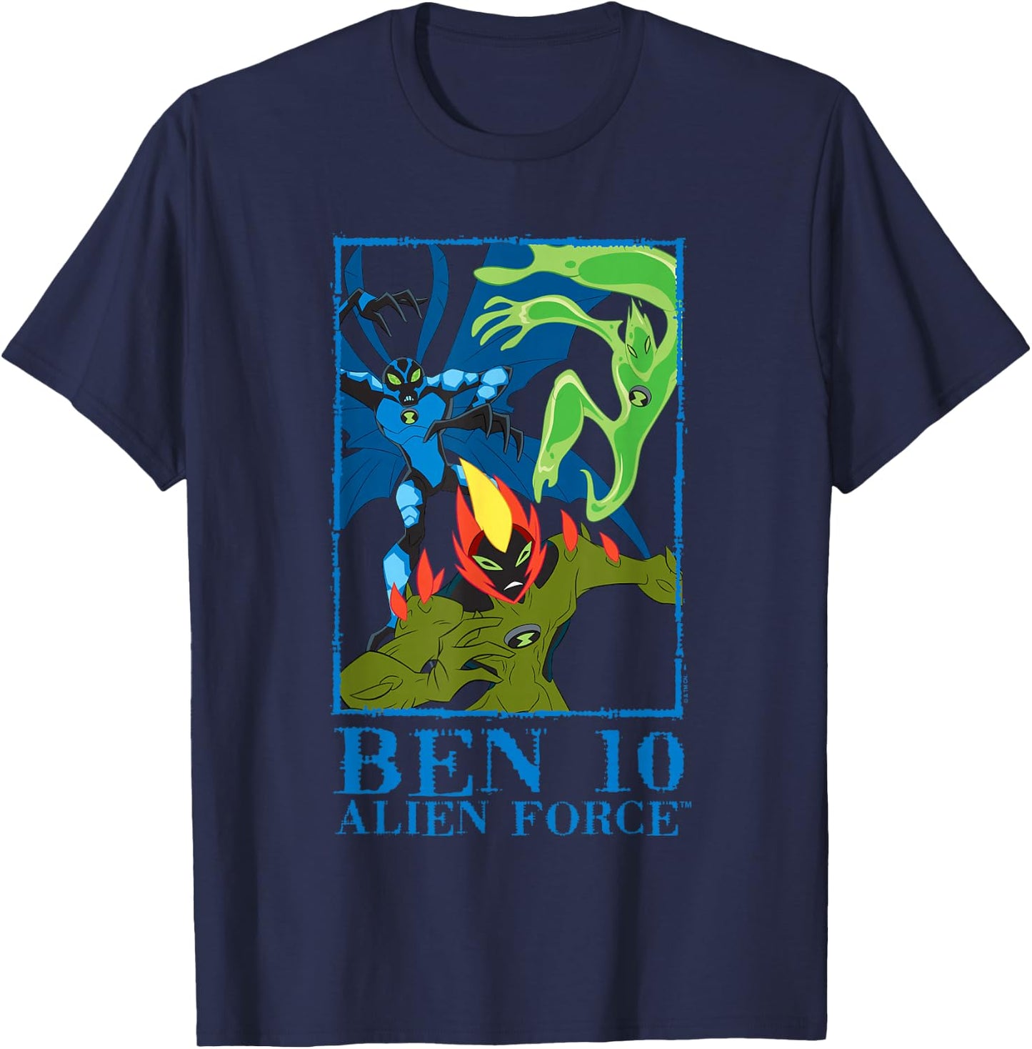 Ben 10: Alien Force Big Chill Swampfire & Goop Epic Poster T-Shirt - T-Shirt | Navy