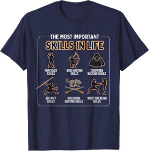 Nunchuck Skills, Bow Hunting Skills, Computer Hacking Skills T-Shirt - T-Shirt | Navy