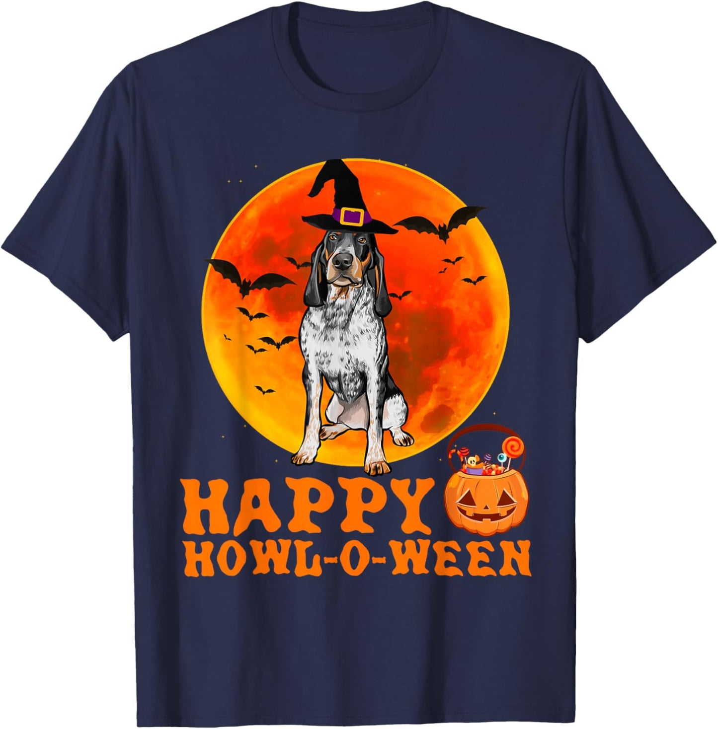 Funny Bluetick Coonhound Dog Halloween Happy Howl-o-ween Men Women T-Shirt - T-Shirt | Navy