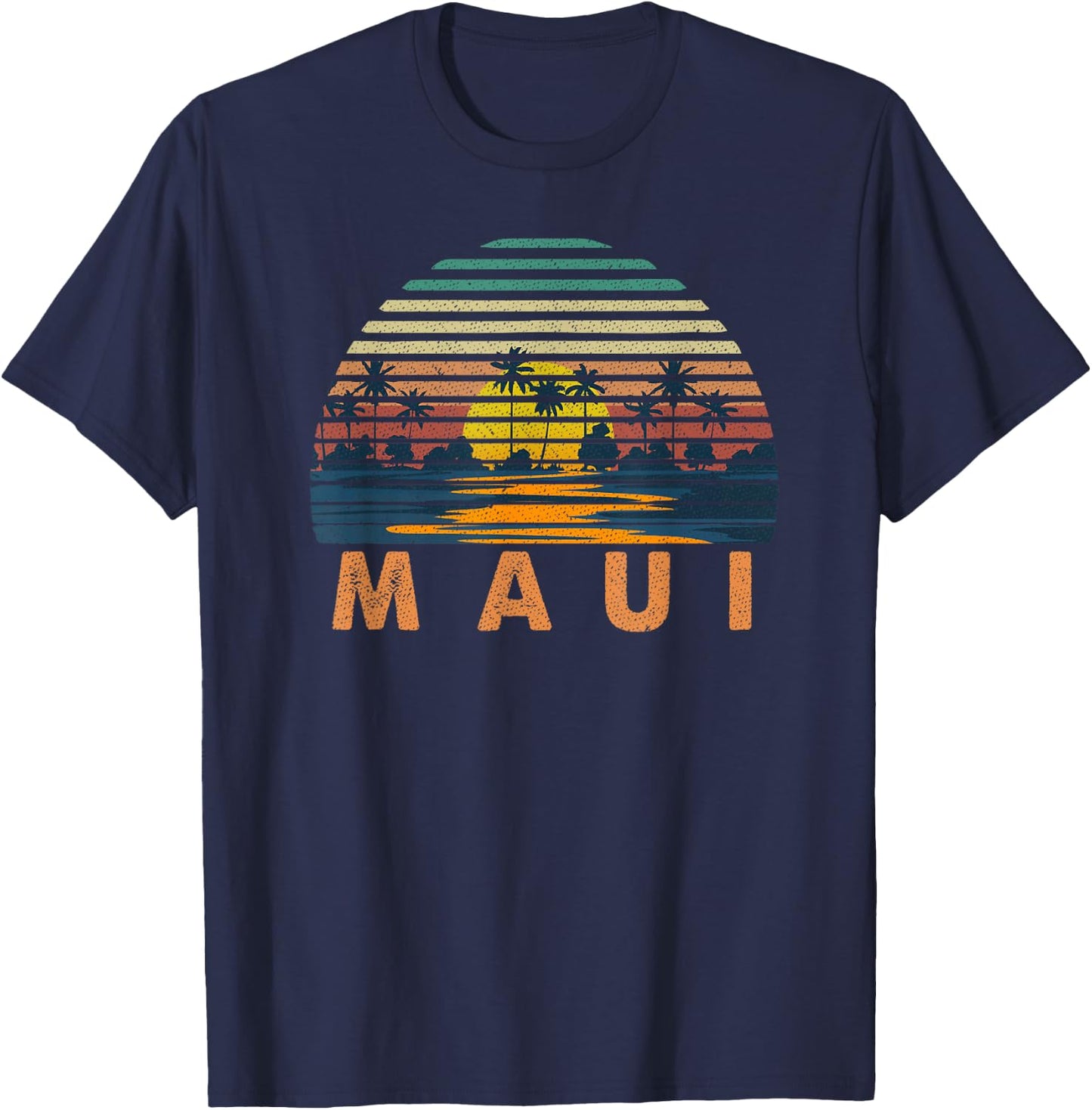 70s Maui HI Vintage Retro Sunset Throwback Art Hawaii Travel T-Shirt - T-Shirt | Navy