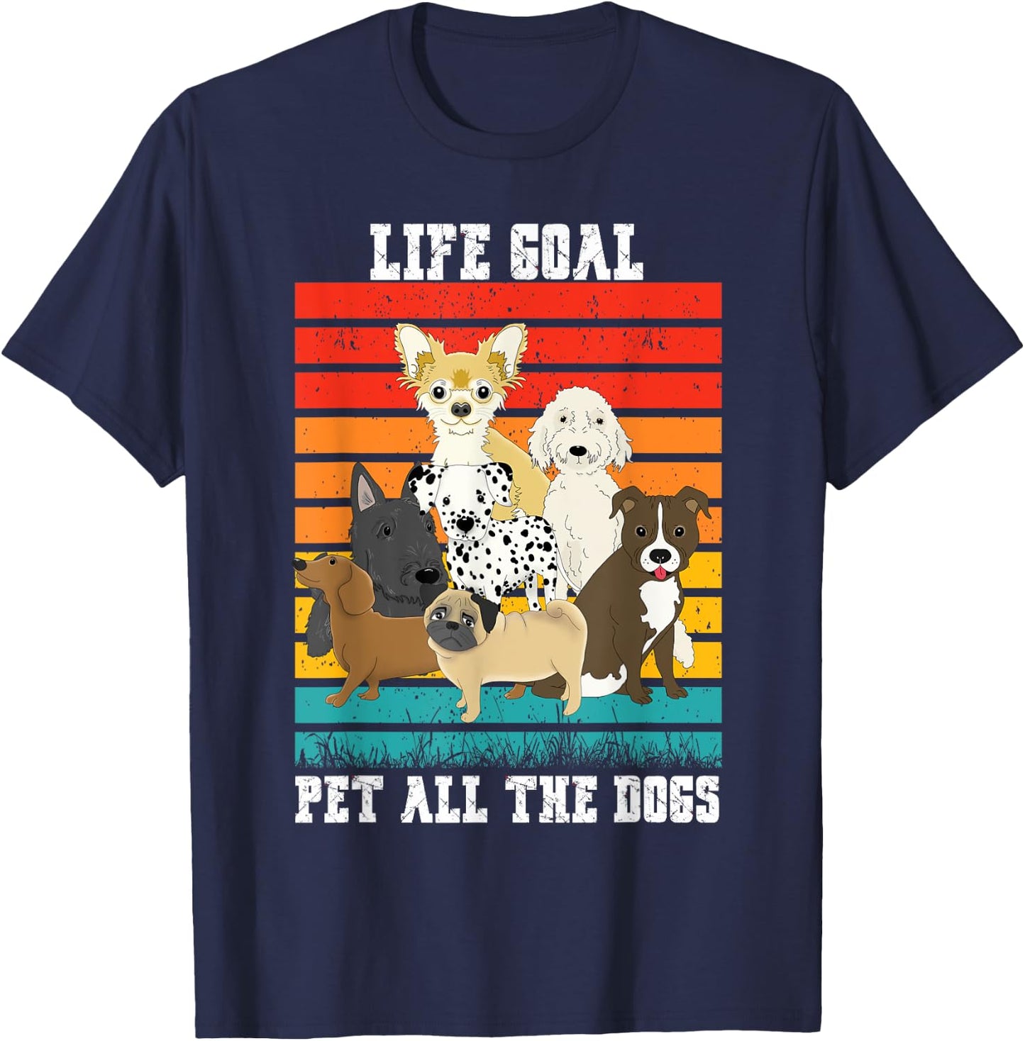 Funny Vintage Dog Lover Life Goal Pet All The Dogs Women Kids T-Shirt - T-Shirt | Navy