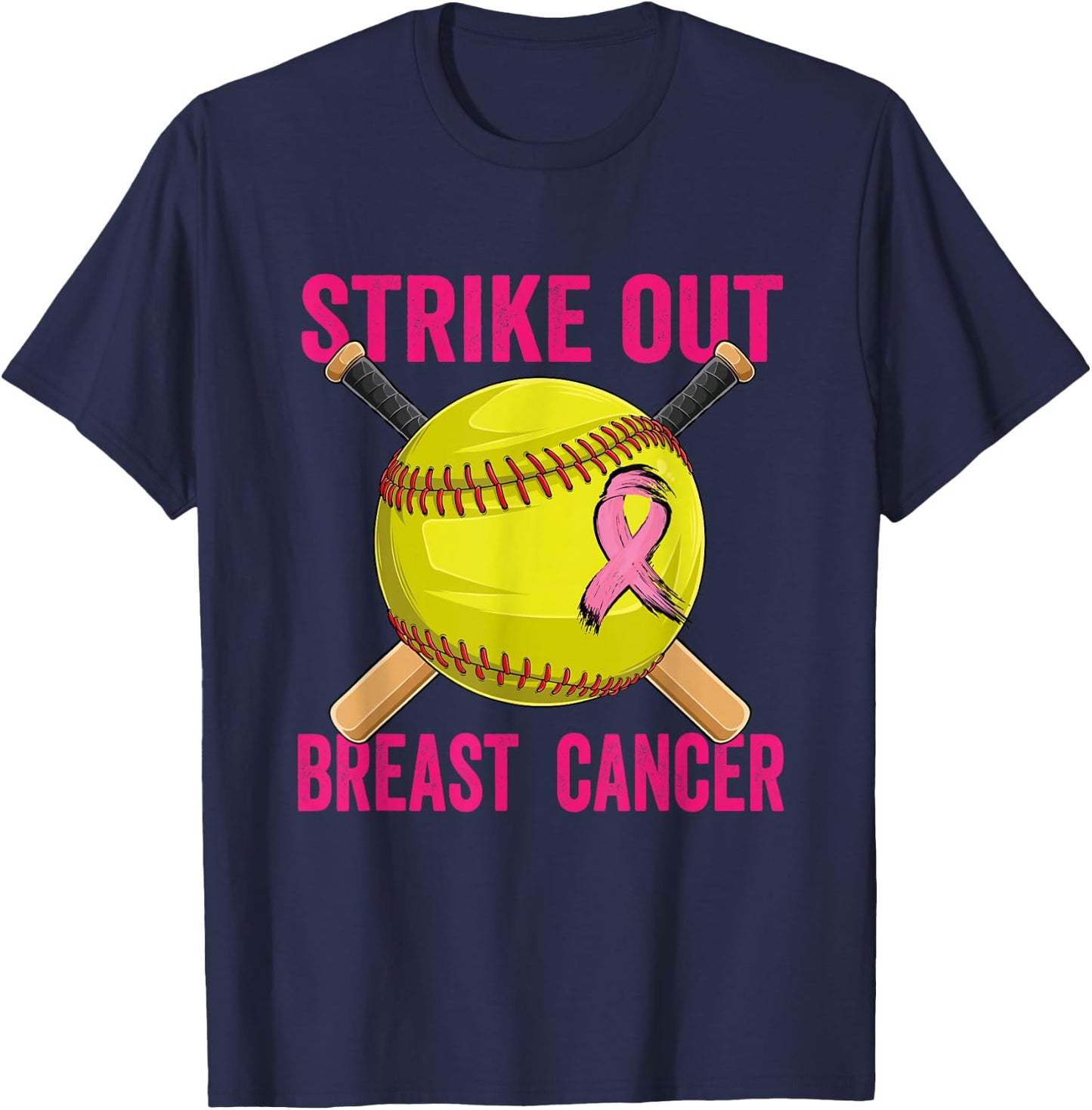 Strike Out Breast Cancer Awareness Softball Fighters T-Shirt - T-Shirt | Navy