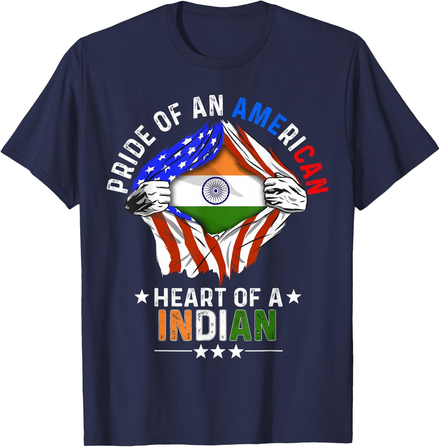 Indian American America Pride Foreign Country India Flag T-Shirt - T-Shirt | Navy