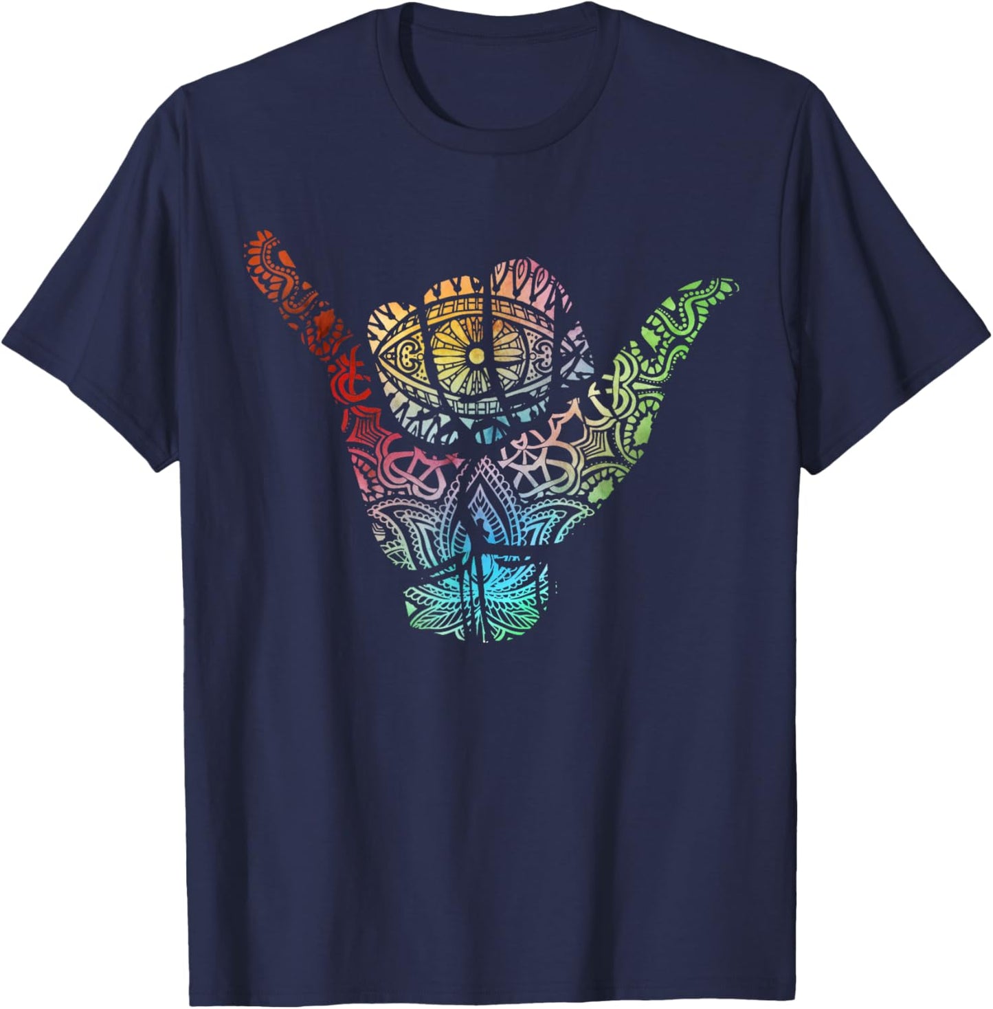 Gnarly Hand Shaka Symbol wit Mandala pattern T-Shirt - T-Shirt | Navy