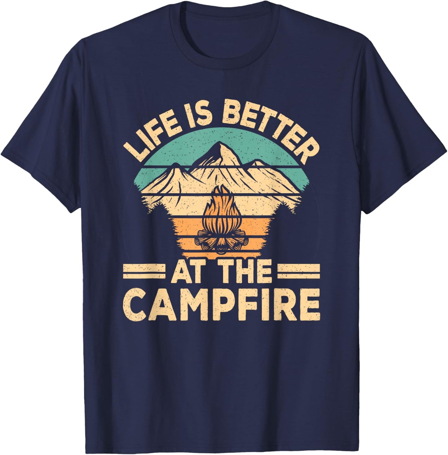 Life Is Better At The Campfire Retro Camping Tent T-Shirt - T-Shirt | Navy